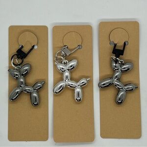 Silver Balloon Dog Bag Charm Set of 3 Y2K Aesthetic Art Pop NIP